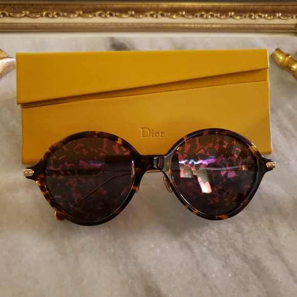 Christian Dior Umbrage Round Tortoise Shell Havanna Red Gold Sunglasses - Picture 2 of 11